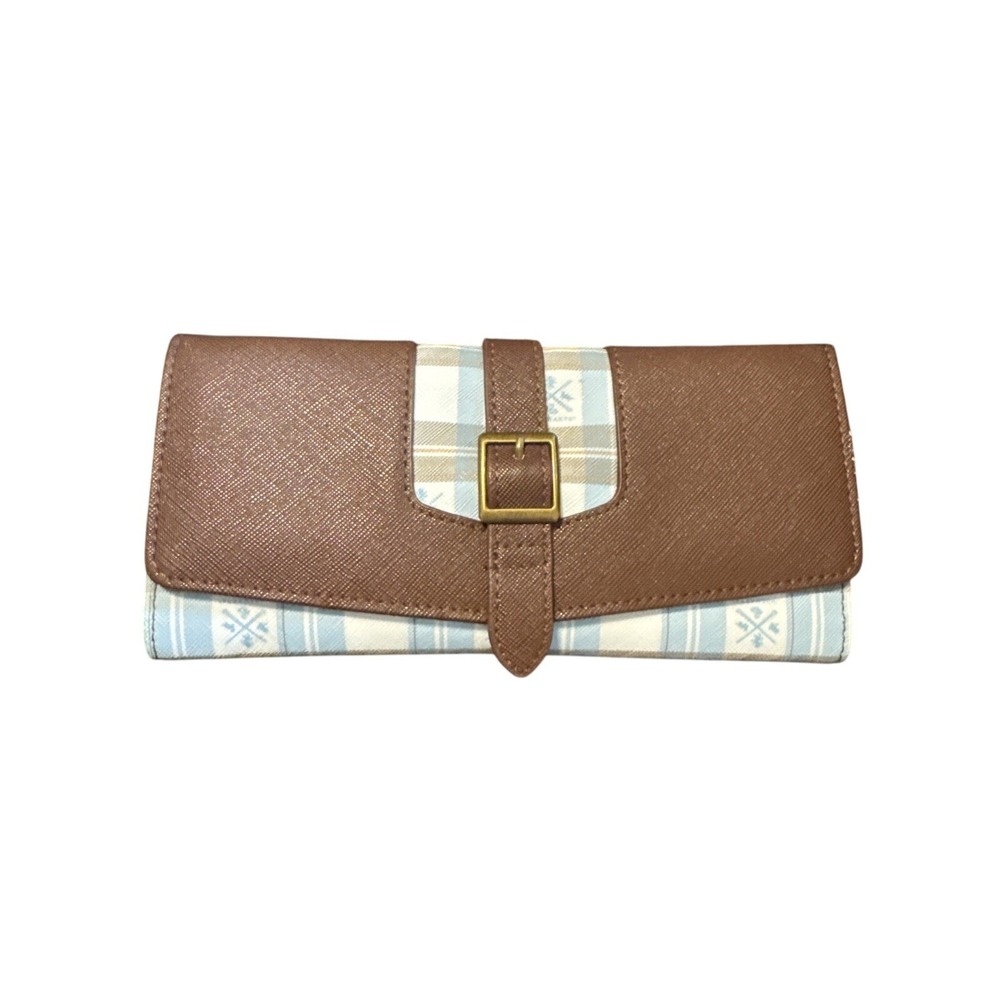 Harry Potter Loungefly Hogwarts Plaid Trifold Wallet Brown Blue Buckle Accent